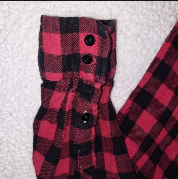 Night Shirt Womens Small Buffalo Check Flannel Red and Black Frill Fringe Winter - Picture 3 of 4